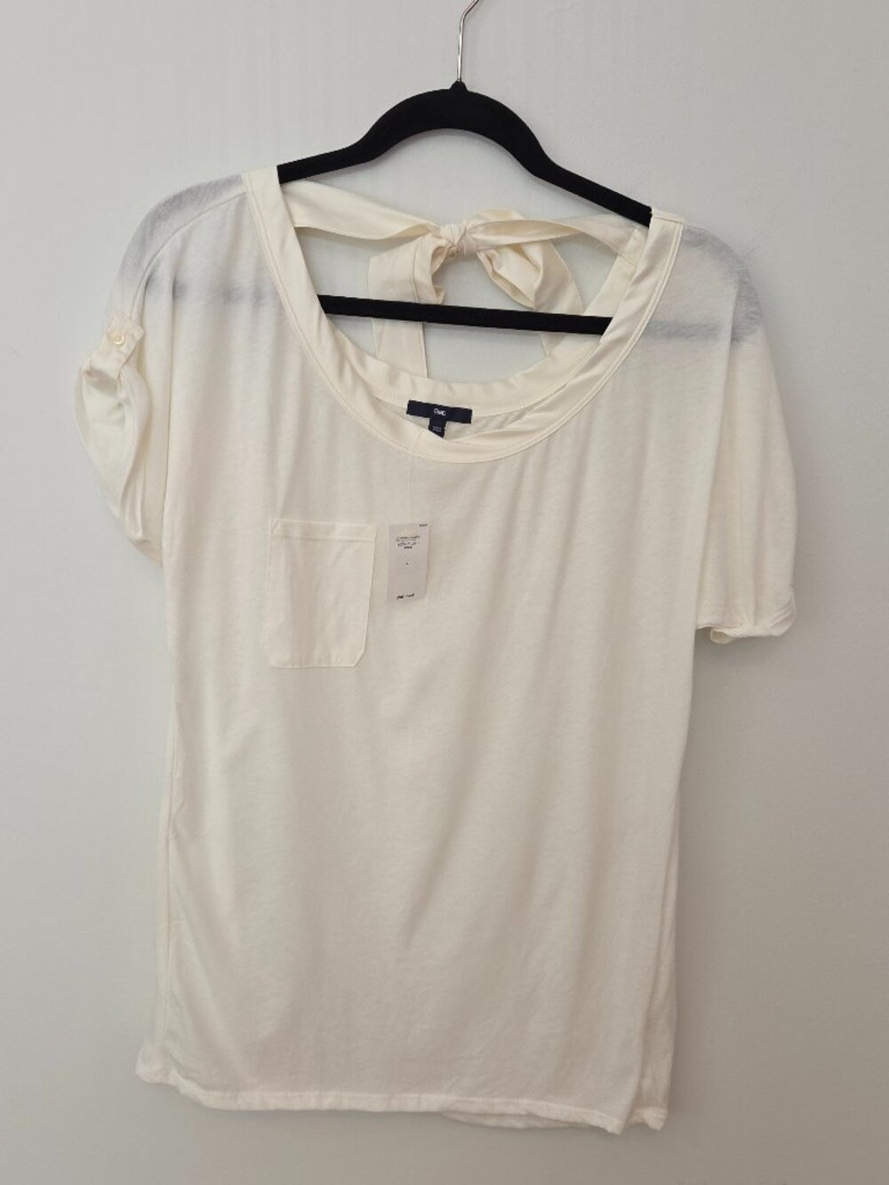 GAP Cream Bow Back Top Satin Trim NWT Size L